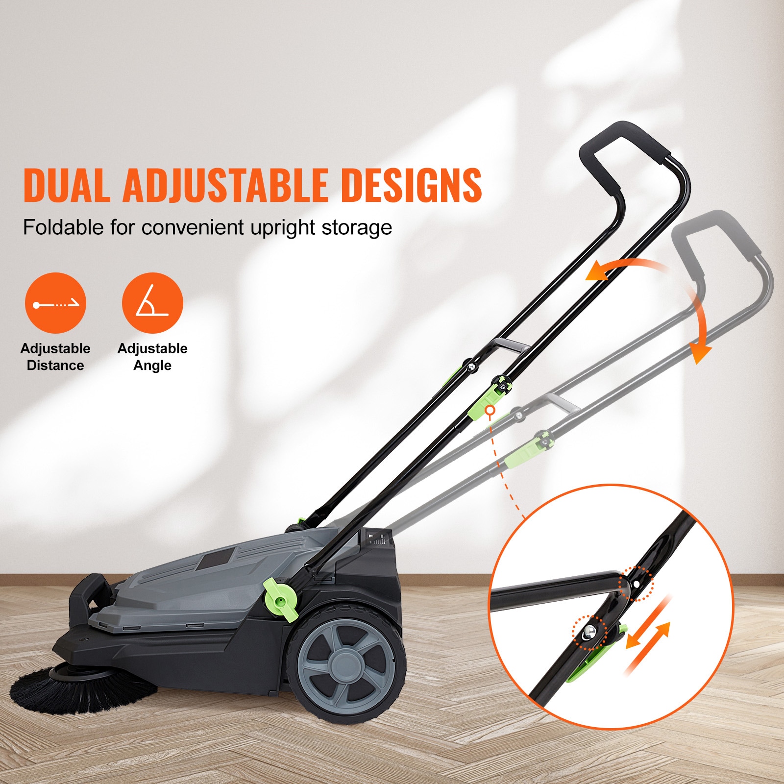 Manual Floor Sweeper With Adjustable Handle And Waste Container_voghion.com